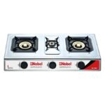 Nobel 3 Gas Burner Stove – Cold Steel Finish, Piezo Ignition, 3 Brass Burners, NGT3007
