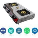 Nobel 3 Gas Burner Stove – Cold Steel Finish, Piezo Ignition, 3 Brass Burners, NGT3007 - Image 5