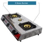 Nobel 3 Gas Burner Stove – Cold Steel Finish, Piezo Ignition, 3 Brass Burners, NGT3007 - Image 6