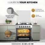 Nikai 4 Burner Gas Cooker U6070EG, 60x60cm, Auto Ignition, Full Safety, Oven Lamp, Glass Lid, Silver - Image 4