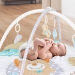 The Moon Brand Perky Baby Playmat and Activity Gym for Newborn Baby & Infant 5 Hanging Sensory Toys Visual, Hearing, Touch, Cognitive Early Development Playmat. Suitable from 0m+ 80cm - Tea Pot