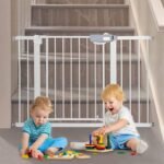 SKY-TOUCH Auto Close Safety Baby Gate, Extra Wide Child Gate 75-84cm + 10/20/30cm Extension Kit Maximum Suitable For 144cm, Baby Gates for Stairs & Doorways, Easy Install (75-144cm wide)