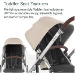 UPPAbaby Cruz V2 Stroller for Infants and Toddlers - Declan - Oat Mélange with Silver Frame and Chestnut Leather – Large Storage Basket, UPF 50+ Canopy, No-Rethread Harness - Image 4