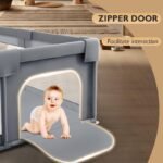 SKY-TOUCH Baby Playpen | Portable Playard for Babies | Sturdy Anti-Fall Baby Playpen Activity Center | Breathable Mesh | 4 Pull-Up Ring｜Install Accessories | 180 x 150cm,Gray - Image 3