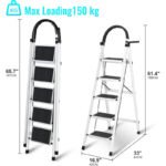SKY-TOUCH Foldable Ladder 5 Steps, Home Ladder Folding Step Stool with Wide Anti-Slip Pedal, Adults Folding Sturdy Steel Ladder for Home,Kitchen, Garden, Office - Image 3