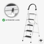 Sulfar Foldable Ladder 5 Steps, Home Ladder Folding Step Stool with Wide Anti-Slip Pedal, Adults Folding Sturdy Steel Ladder for Home, Kitchen, Garden, Office - Image 4