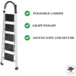 Sulfar Foldable Ladder 5 Steps, Home Ladder Folding Step Stool with Wide Anti-Slip Pedal, Adults Folding Sturdy Steel Ladder for Home, Kitchen, Garden, Office - Image 7