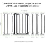 The Moon Brand Secura Baby Safety gate 76-80cm with 30cm extension,Auto lock barrier-Extra Wide metal guard - Child safety and pet protection--Perfect fit-adjustable width-Ideal for stair Case – Black - Image 2