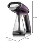 BLACK+DECKER Handheld Garment Steamer 1500W, 21g/min Steam, 40s Heat-Up, 260ml Tank, Universal Bottle Adapter, HST1500-B5 Purple - Image 2