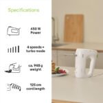 Braun MultiMix 1 Hand Mixer HM 1100 – 450W, 4 Speeds + Turbo, FastMix Technology, Stainless Steel Beaters, White - Image 3