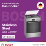 Bosch 4 Burners Cooker 66L Freestanding Gas Cooker 3D Hotair EcoClean HXQ38AE50M Stainless Steel - Image 3